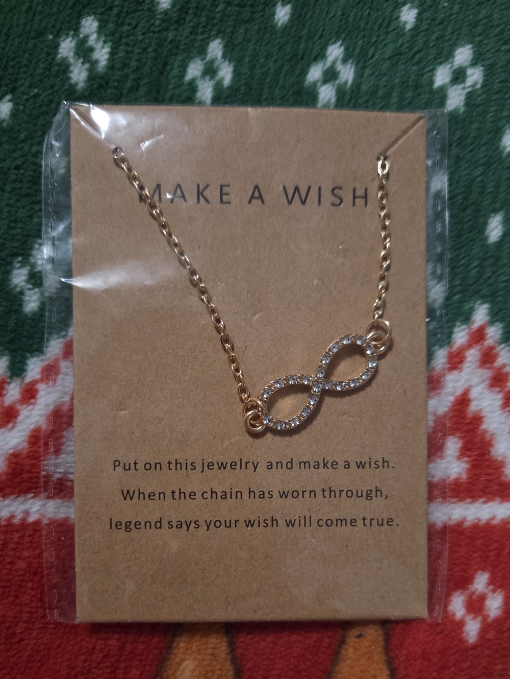 Make A Wish Gold Infinity Necklace with Clear Stones